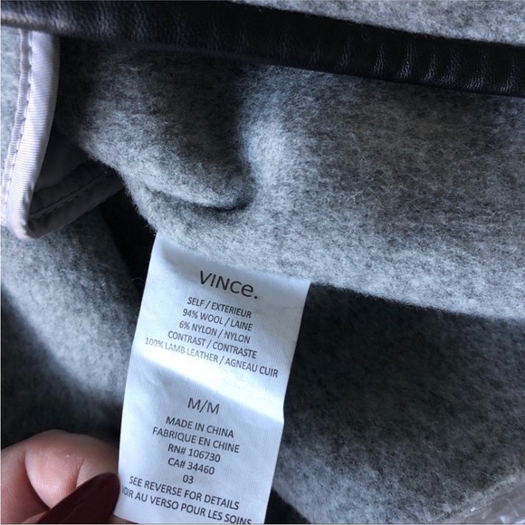 Vince Drape Front Leather Trim Wool Wrap Coat - Picture 6 of 7